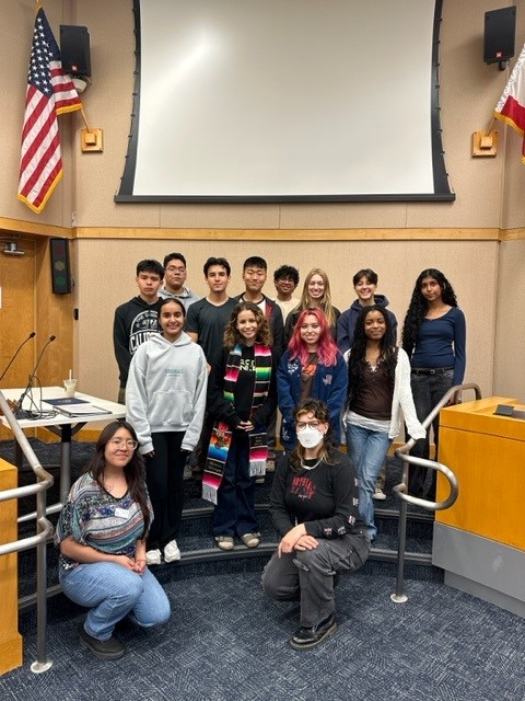 The students at the Board of Supervisors Chambers 